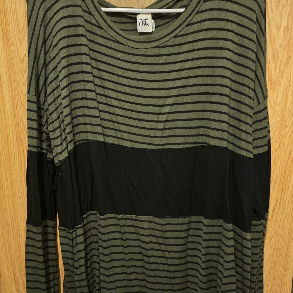 Sew In Love Olive and Black Striped Long Sleeve Tee